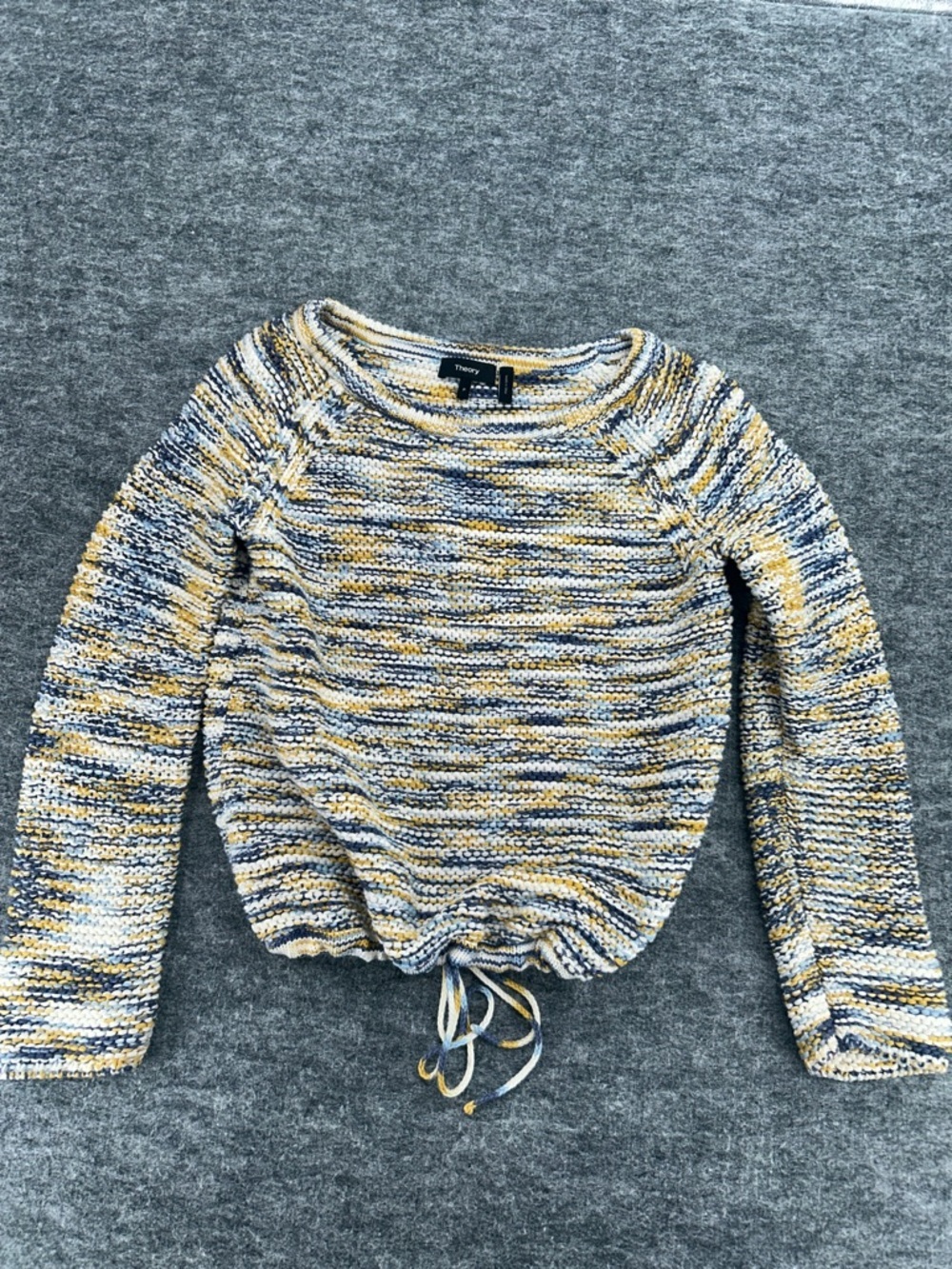 Theory Women’s Striped Marled Drawstring Sweater — Yellow, Blue, Cream